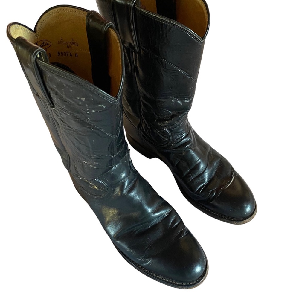 Justin Black Leather Roper Cowboy Boots